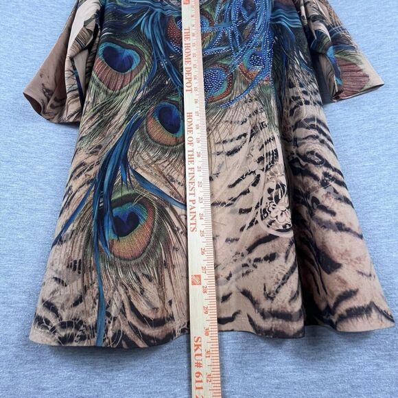 Patchington Womens Blouse Medium 3/4 Sleeve Peacock Feather Crochet Sparkle Boho - Picture 7 of 8